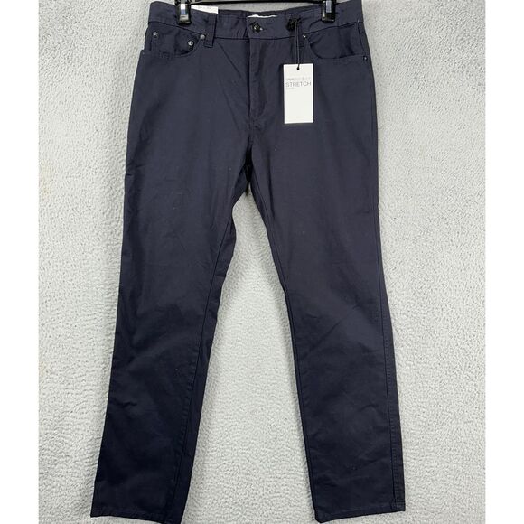 Paper Denim Cloth Pants Mens 34X30 Navy Blue Slim Khaki Chino Pocket Stretch NEW
